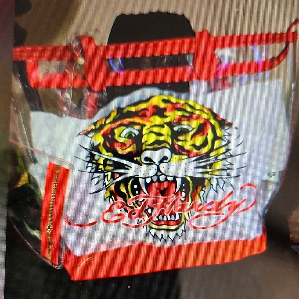Ed Hardy Red & Clear PVC/ Tiger Graphic Tote Bag/ NWT/ Zip Top/Shoulder Handles - Picture 2 of 7